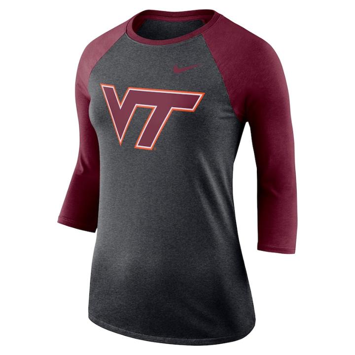 Women's Nike Virginia Tech Hokies Baseball Tee, Size: Xl, Grey