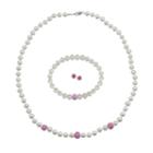 Sterling Silver Freshwater Cultured Pearl Bead Necklace, Stretch Bracelet And Stud Earring Set, Women's, White