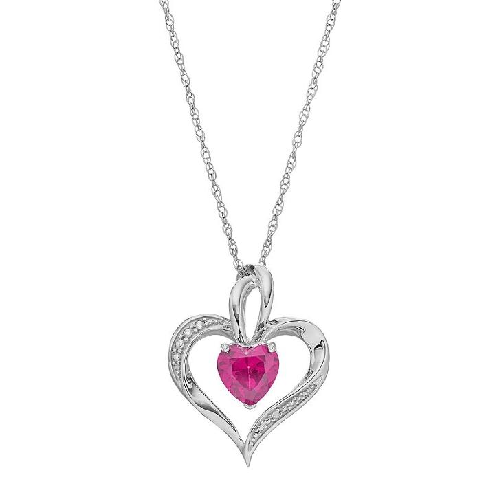 Sterling Silver Lab-created Pink Sapphire Heart Pendant Necklace, Women's, Size: 18