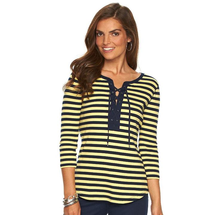 Women's Chaps Lace-up Tee, Size: Small, Blue (navy)