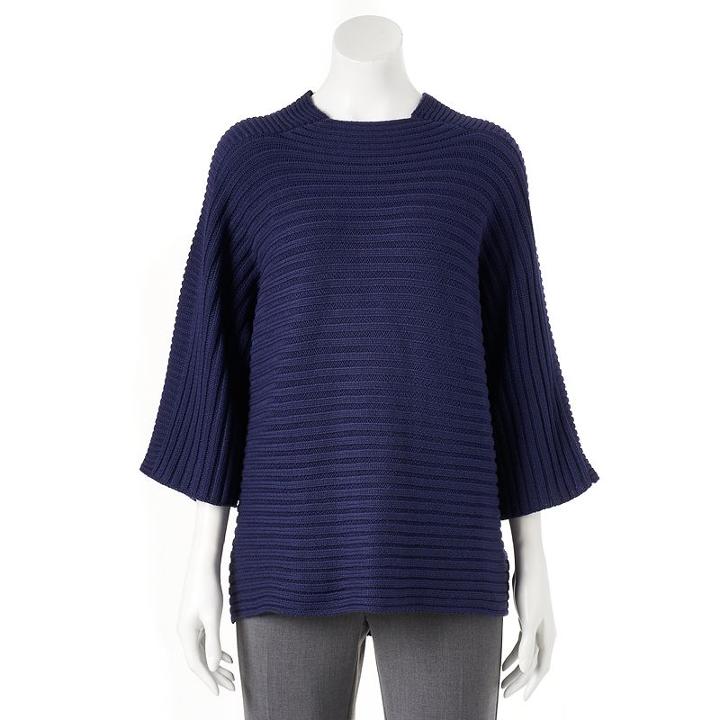Women's Jennifer Lopez Boxy Ribbed Sweater, Size: Large, Dark Blue
