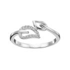 Primrose Sterling Silver Cubic Zirconia Leaf Bypass Ring, Women's, Size: 9, Grey