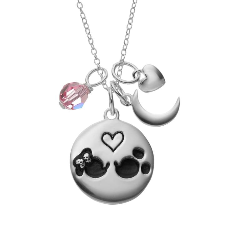 Disney's Minnie & Mickey Mouse Sterling Silver Charm Pendant Necklace - Made With Swarovski Crystals, Women's, Size: 16, Pink
