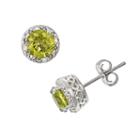 Sterling Silver Peridot And Diamond Accent Frame Stud Earrings, Women's, Green