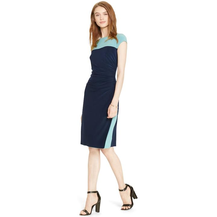 Women's Chaps Colorblock Ruched Sheath Dress, Size: Xl, Blue (navy)