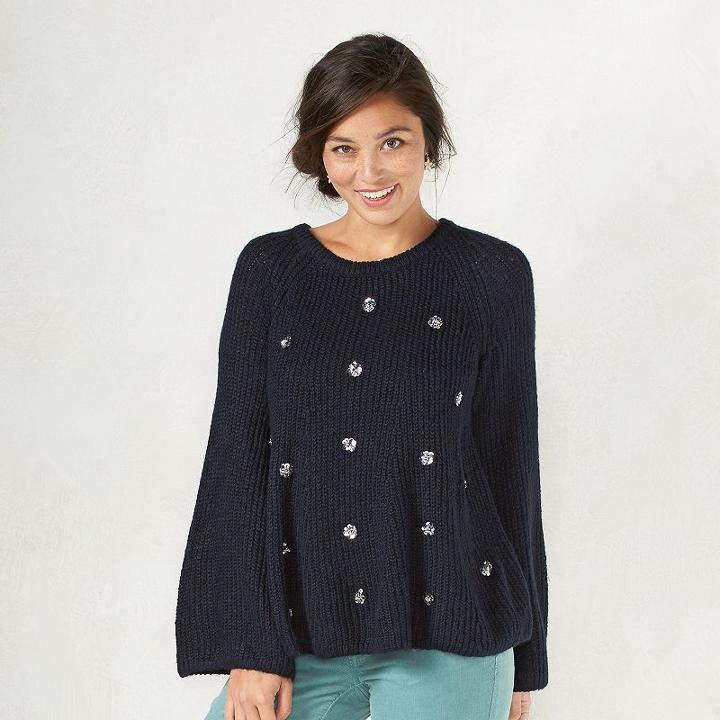 Women's Lc Lauren Conrad Boxy Scoopneck Sweater, Size: Xs, Blue (navy)