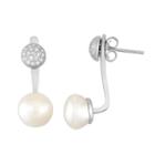 Sterling Silver Freshwater Cultured Pearl & Cubic Zirconia Ear Jacket Earrings, Women's, White