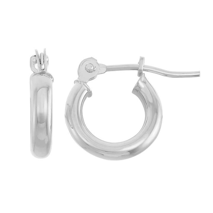 14k Gold Tube Hoop Earrings - 10 Mm, Women's, White