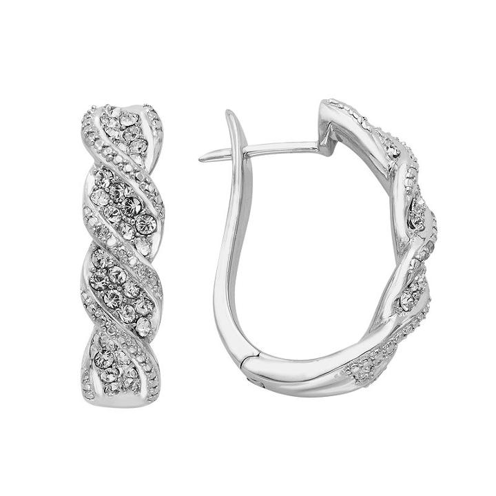 Diamond Essence Sterling Silver Crystal Swirl U-hoop Earrings, Women's, White