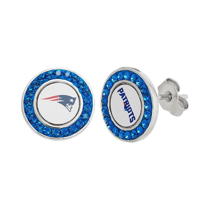 New England Patriots Crystal Team Logo Stud Earrings, Women's, Blue