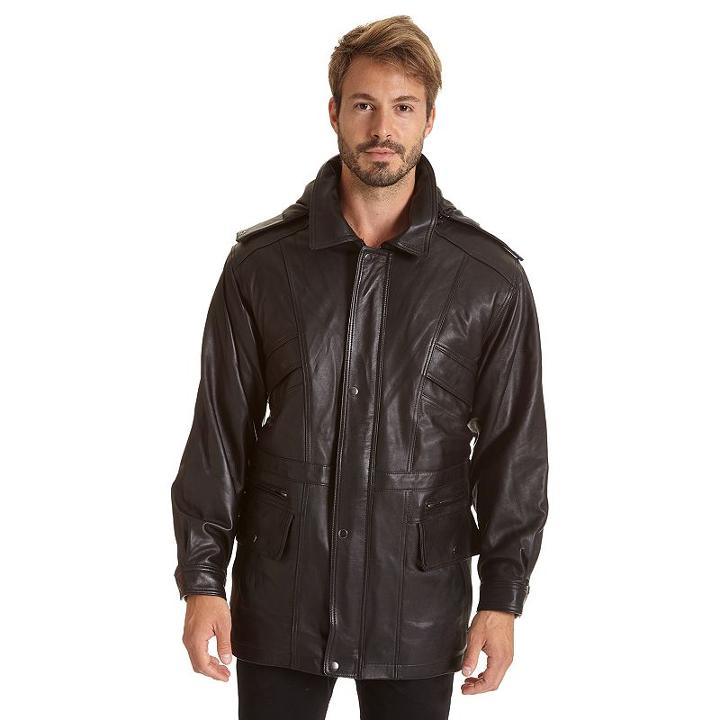 Big & Tall Excelled Lambskin Leather Hooded Parka, Men's, Size: L Tall, Black