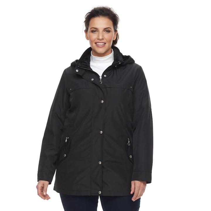 Plus Size Weathercast Hooded Plush-lined Anorak, Women's, Size: 1xl, Black