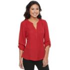 Juniors' Candie's&reg; Roll-tab Splitneck Top, Girl's, Size: Medium, Dark Red