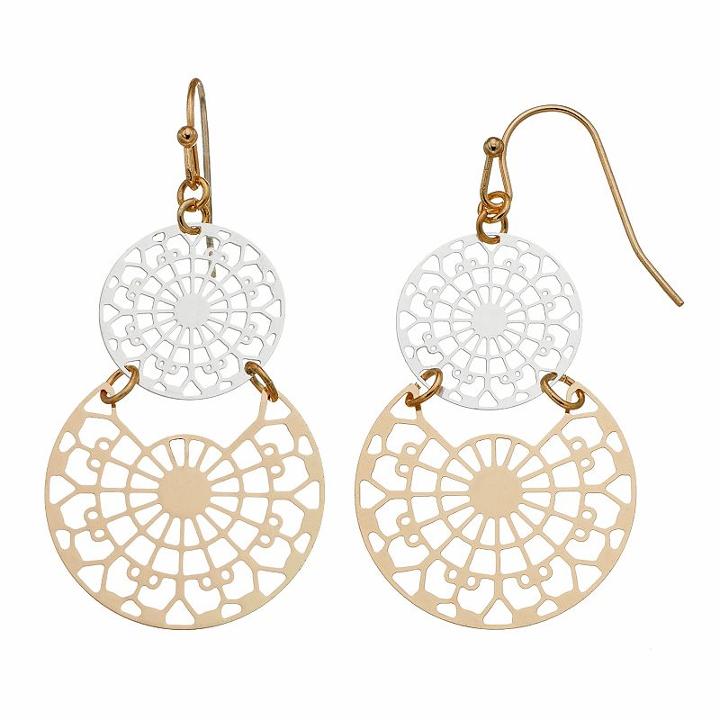 Apt. 9&reg; Two Tone Openwork Disc Drop Earrings, Women's, Gold