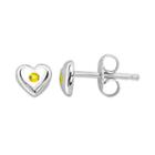 Little Diva Diamonds Kids' Sterling Silver Citrine Heart Stud Earrings, Women's, Yellow
