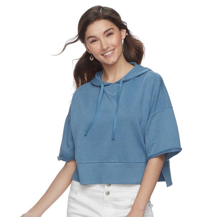 Juniors' So&reg; French Terry Cropped Hoodie, Teens, Size: Large, Med Blue