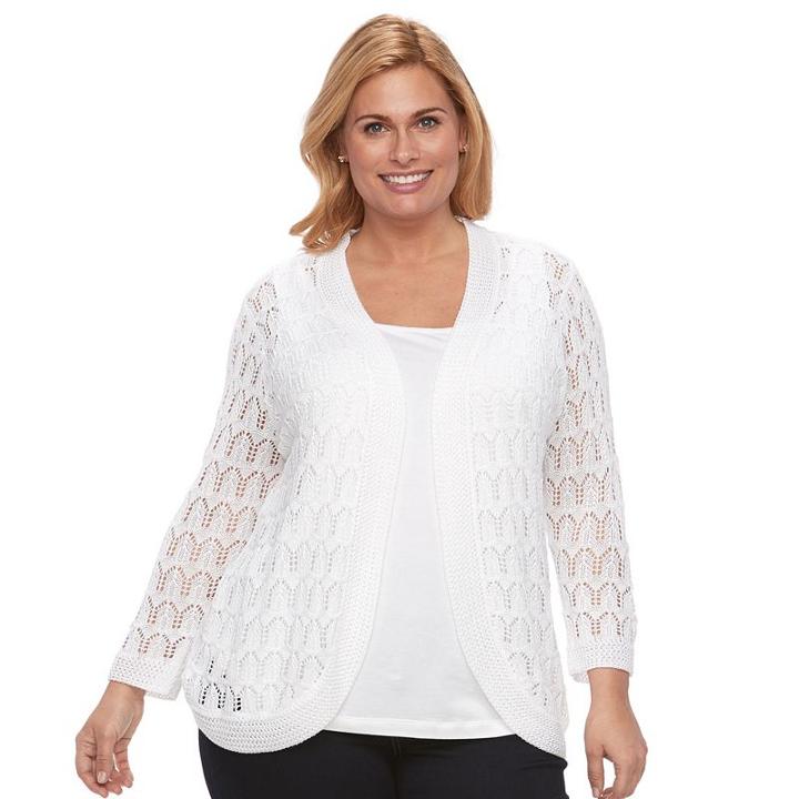 Plus Size Napa Valley Crochet Open-front Cardigan, Women's, Size: 3xl, White