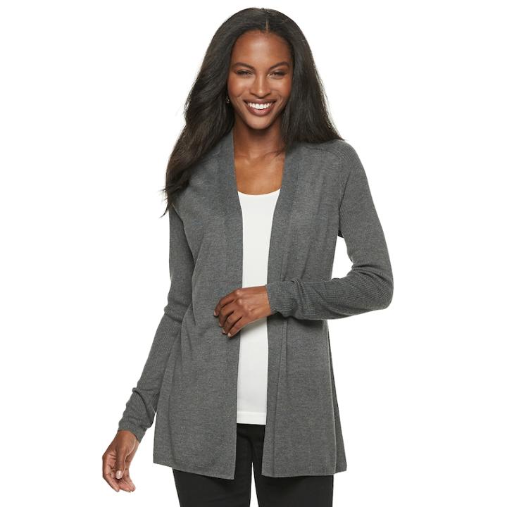 Women's Apt. 9&reg; Ribbed Cardigan, Size: Medium, Med Grey