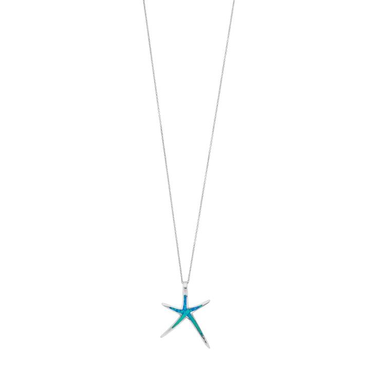 Sterling Silver Lab-created Blue Opal Starfish Pendant Necklace, Women's, Size: 18