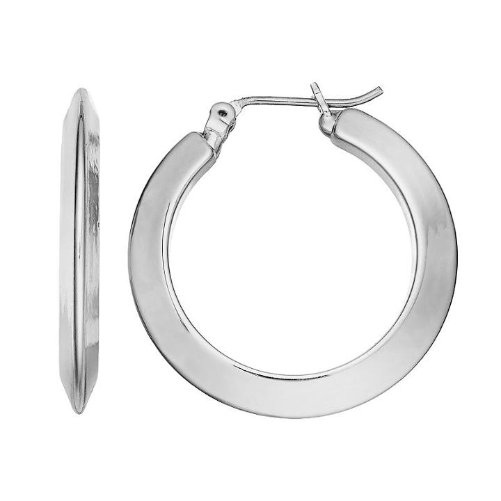 Chaps Beveled Nickel Free Hoop Earrings, Women's, Silver