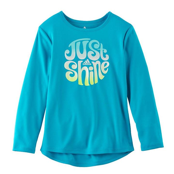 Girls 4-6x Adidas High-low Long-sleeved Graphic Tee, Size: 6, Turquoise/blue (turq/aqua)