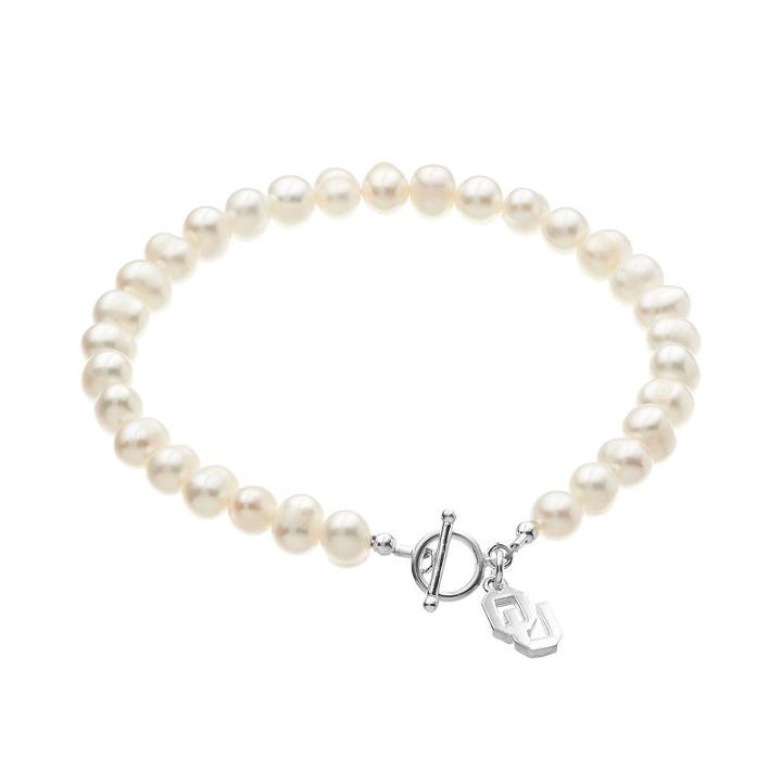 Dayna U Oklahoma Sooners Sterling Silver Freshwater Cultured Pearl Logo Charm Toggle Bracelet, Women's, Size: 8, White