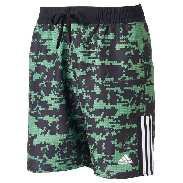 Men's Adidas Camo Grid Microfiber Volley Swim Trunks, Size: Small, Green