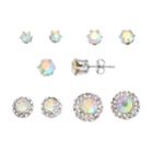 Simulated Crystal Stud & Button Stud Earring Set, Women's, Silver