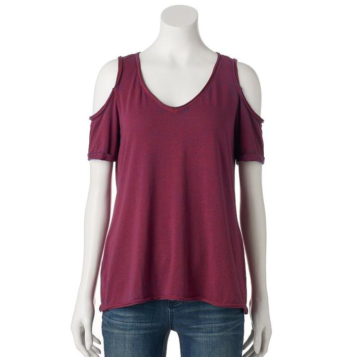 Women's Rock & Republic&reg; Marled Cold-shoulder Tee, Size: Small, Med Red