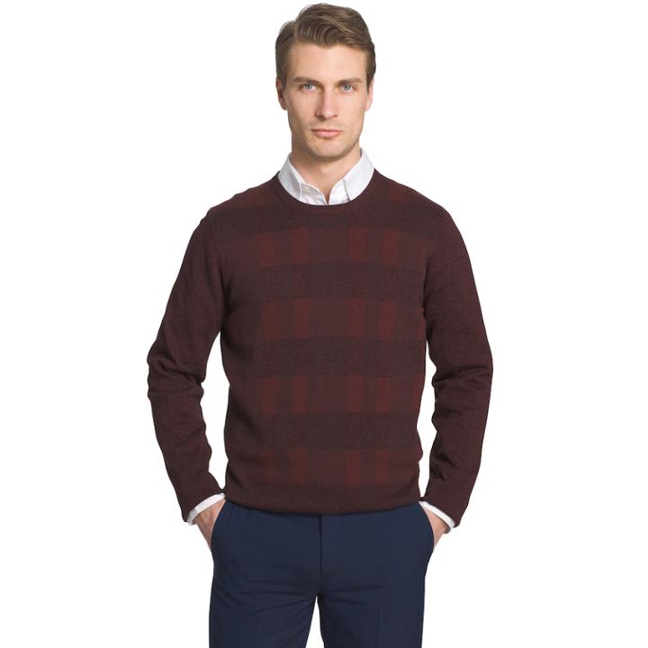 Big & Tall Van Heusen Classic-fit Plaid Crewneck Sweater, Men's, Size: Xl Tall, Dark Red