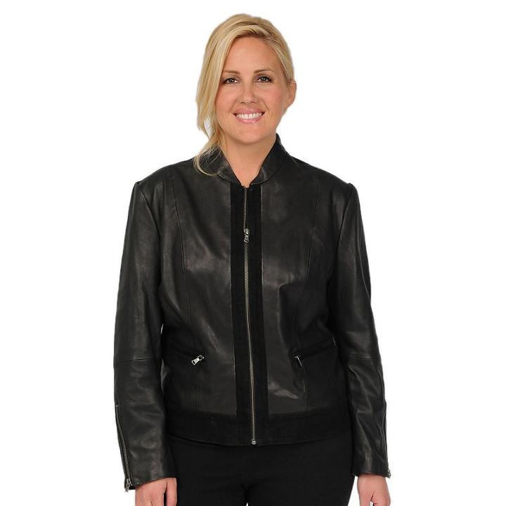 Plus Size Excelled Suede-trim Leather Scuba Jacket, Women's, Size: 2xl, Black