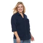 Plus Size Croft & Barrow&reg; Knit-to-fit Roll-tab Shirt, Women's, Size: 3xl, Blue