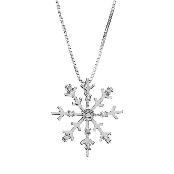 Diamond Classics Sterling Silver 1/10 Carat T.w. Diamond Snowflake Pendant, Women's, Size: 18, White