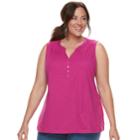Plus Size Croft & Barrow&reg; Henley Tank, Women's, Size: 2xl, Med Pink