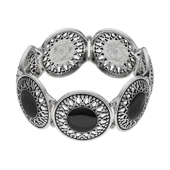 Plus Size Black Filigree Stretch Bracelet, Women's