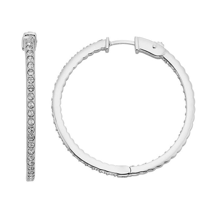 Diamond Splendor Crystal & Diamond Accent Sterling Silver Inside-out Hoop Earrings, Women's, White