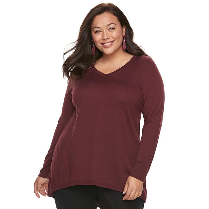 Plus Size Apt. 9&reg; High-low V-neck Tunic Sweater, Women's, Size: 2xl, Red