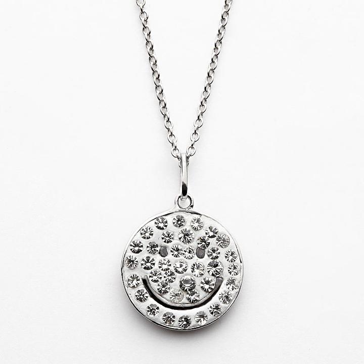 Silver-plated Crystal Smiley Face Pendant, Women's