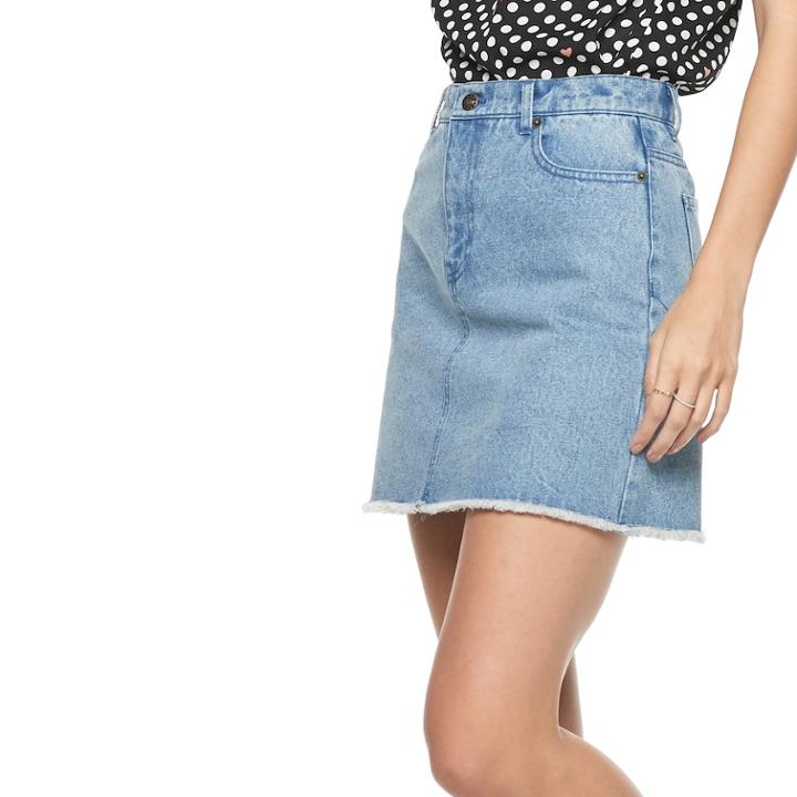 Women's Popsugar Frayed-hem Jean Skirt, Size: 8, Blue (navy)