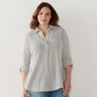 Plus Size Sonoma Goods For Life&trade; Textured Stripe Roll-tab Shirt, Women's, Size: 2xl, Multicolor