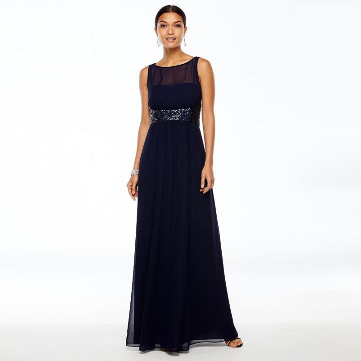 Women's Chaps Georgette Empire Evening Gown, Size: 2, Blue (navy)