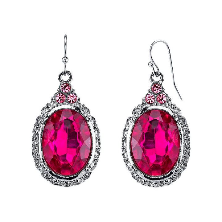 1928 Oval Faceted Stone Drop Earrings, Women's, Pink