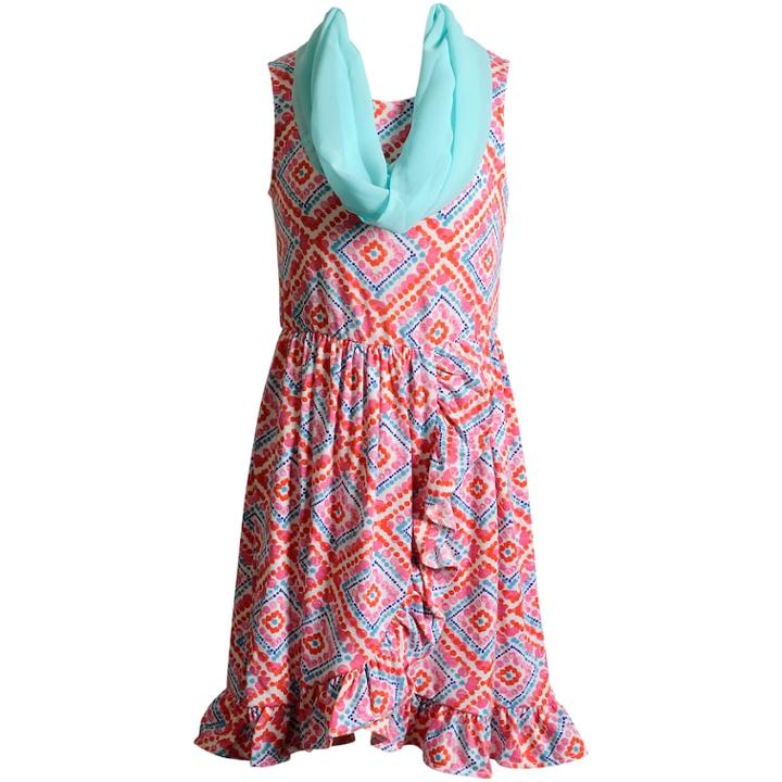 Girls 7-16 Emily West Ruffled Sleeveless Dress With Infinity Scarf, Size: 7, Pink