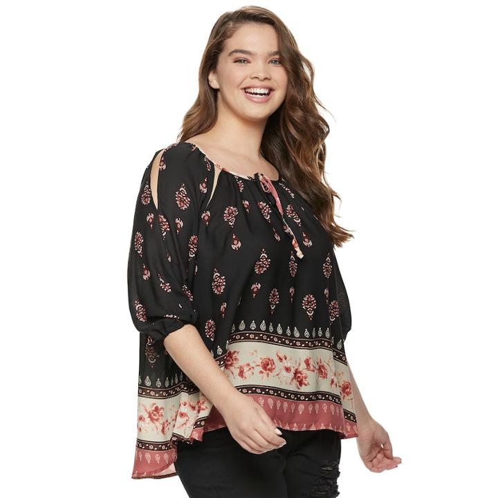Juniors' Plus Size Liberty Love Cold-shoulder Peasant Top, Teens, Size: 3xl, Black Blush