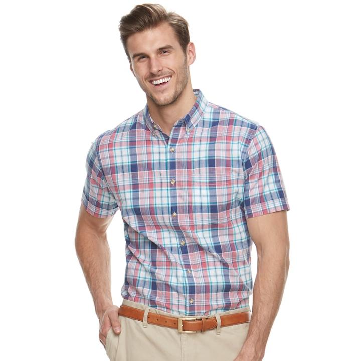 Big & Tall Izod Regular-fit Plaid Chambray Button-down Shirt, Men's, Size: 3xb, Pink