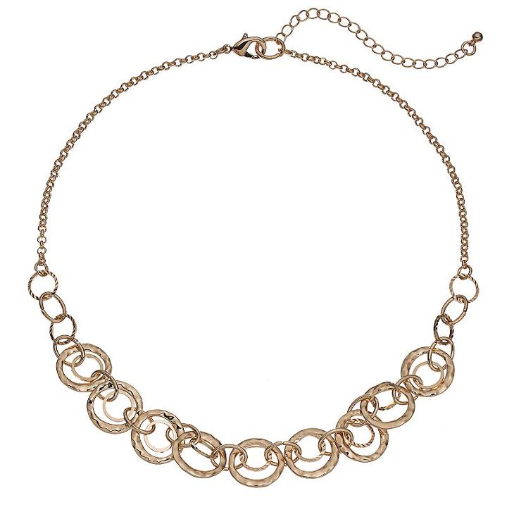 Hammered Circle Link Necklace, Women's, Gold
