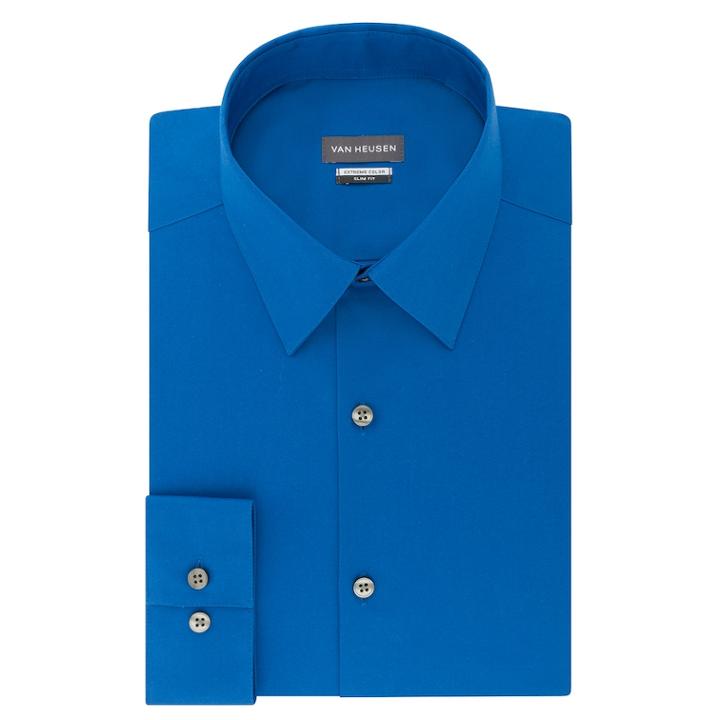 Men's Van Heusen Extreme Color Endurance Slim-fit Dress Shirt, Size: M-34/35, Blue