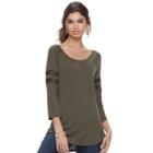 Juniors' Pink Rose Shirttail Mesh Sleeve Top, Teens, Size: Large, Green Oth