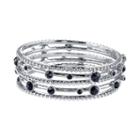 1928 Beaded & Faceted Stone Bangle Bracelet Set, Women's, Size: 8, Black