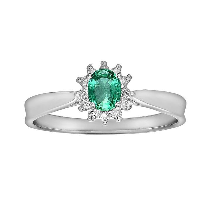 14k White Gold 1/10-ct. T.w. Diamond And Emerald Ring, Women's, Size: 8, Green